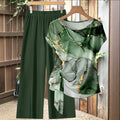 Ensemble 2 Pièces Femme Top Nœud Manches 3/4 + Pantalon Large Imprimé Casual – CLEVI Paris