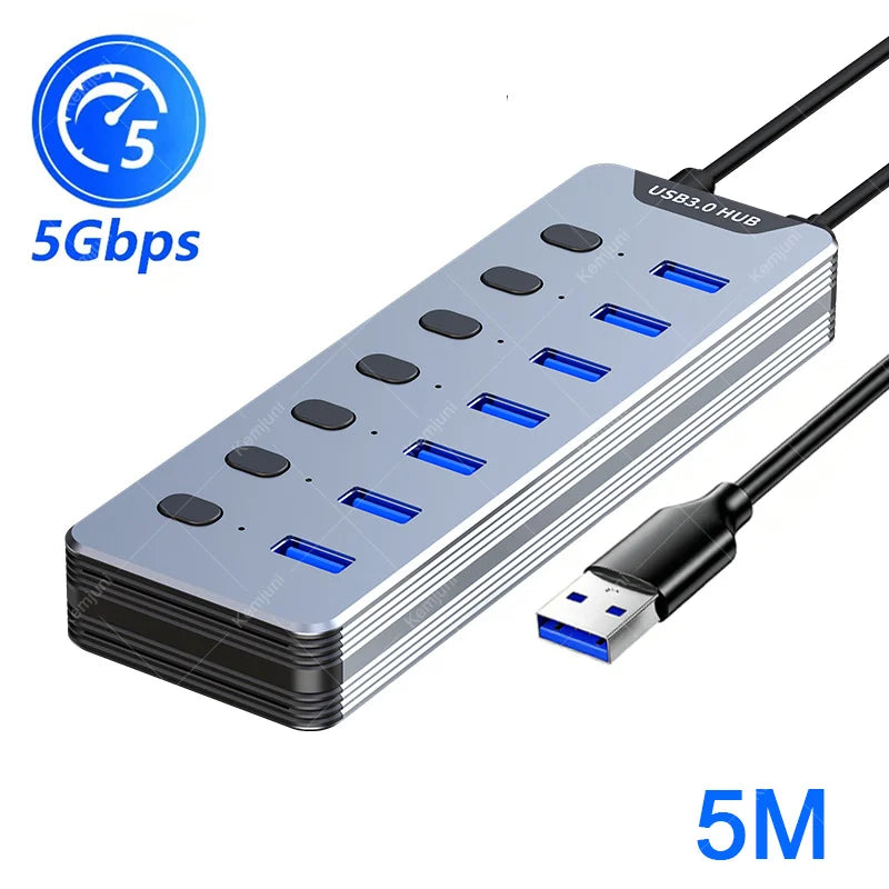 Hub USB 3.0 7 Ports Interrupteurs Individuels Alimentation 24W 5Gbps – CLEVI Paris