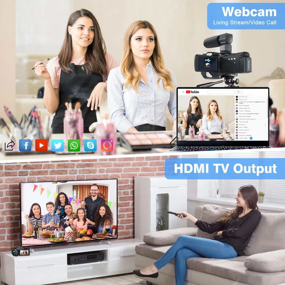 Caméscope MELCAM 4K 60fps 48MP – Vision Nocturne IR, WiFi, Écran Tactile 270°, Stabilisateur, Micro, Télécommande 2,4G – CLEVI Paris