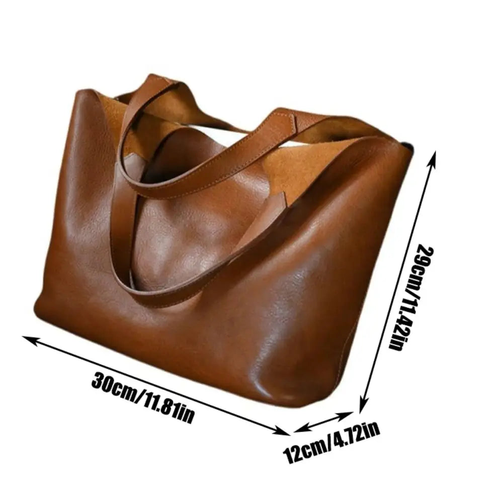 Tote Bag PU Souple Femme Aisselle Grande Capacité 30x12x29cm Marron – CLEVI Paris