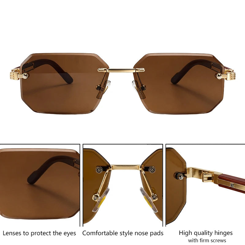 Lunettes de Soleil Sans Monture Rectangulaires Homme – Style Punk Vintage Géométrique Verres Dégradés UV400 – CLEVI Paris