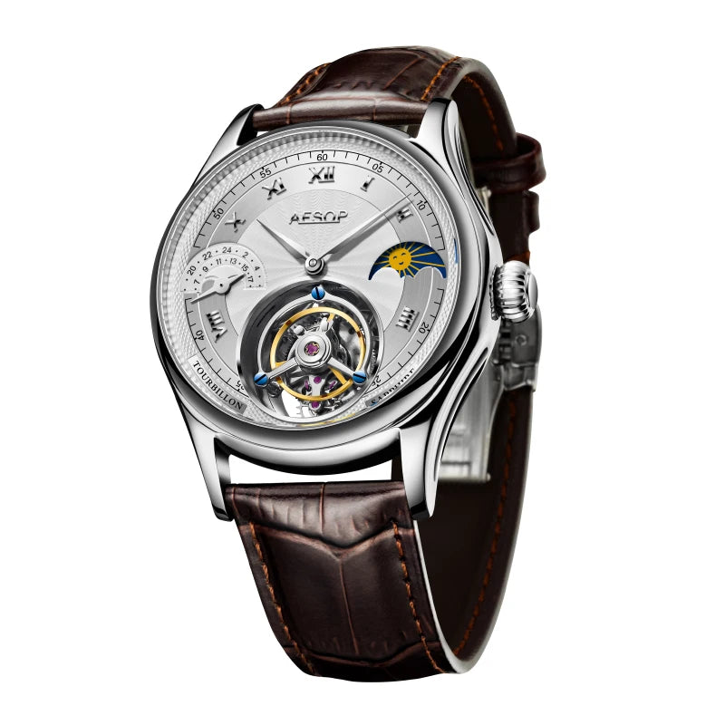 Montre Homme Tourbillon Phase de Lune AESOP 7027 – Squelette Verre Saphir Étanche 50m Garantie 3 Ans – CLEVI Paris