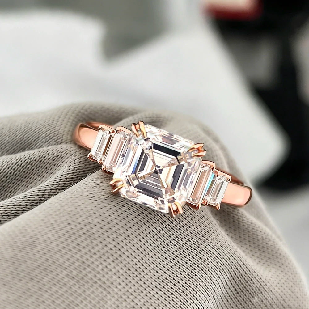 Bague Femme Moissanite Asscher 4CT Argent 925 Or – CLEVI Paris