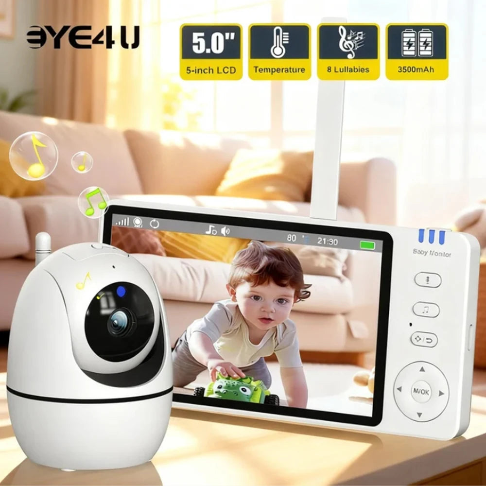 Babyphone Vidéo 5 Pouces PTZ 1080P Vision Nocturne Détection Pleurs Température – CLEVI Paris