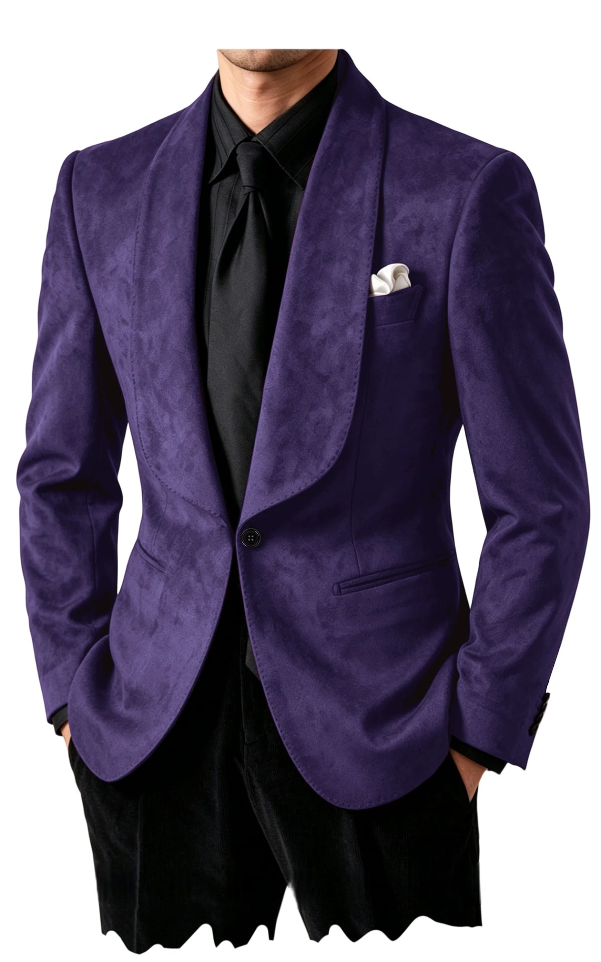 Blazer homme effet suédé 1 bouton à col châle – CLEVI Paris