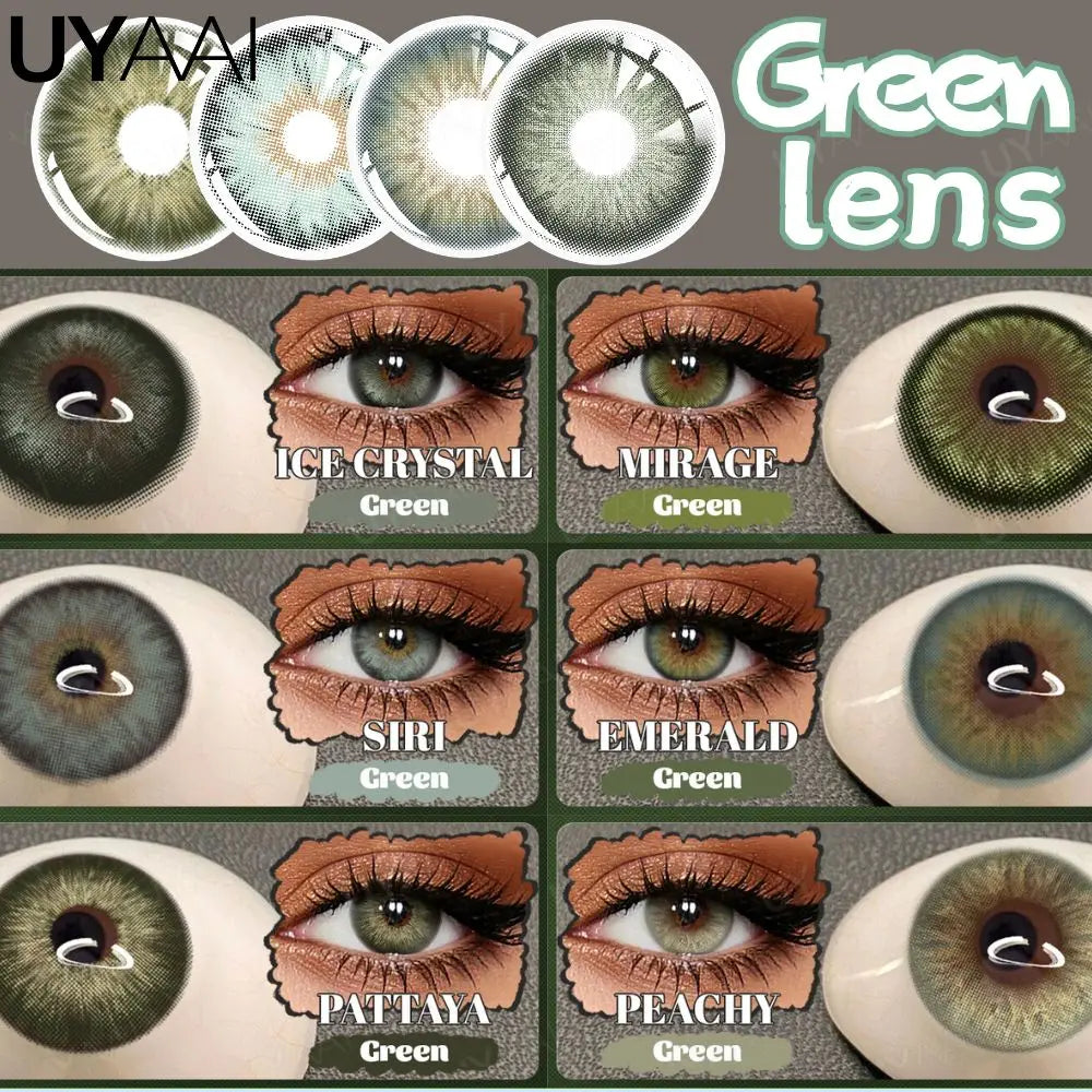 Lentilles de Contact Colorées UYAAI – 15 Teintes de Vert, Sans Correction, Port Annuel