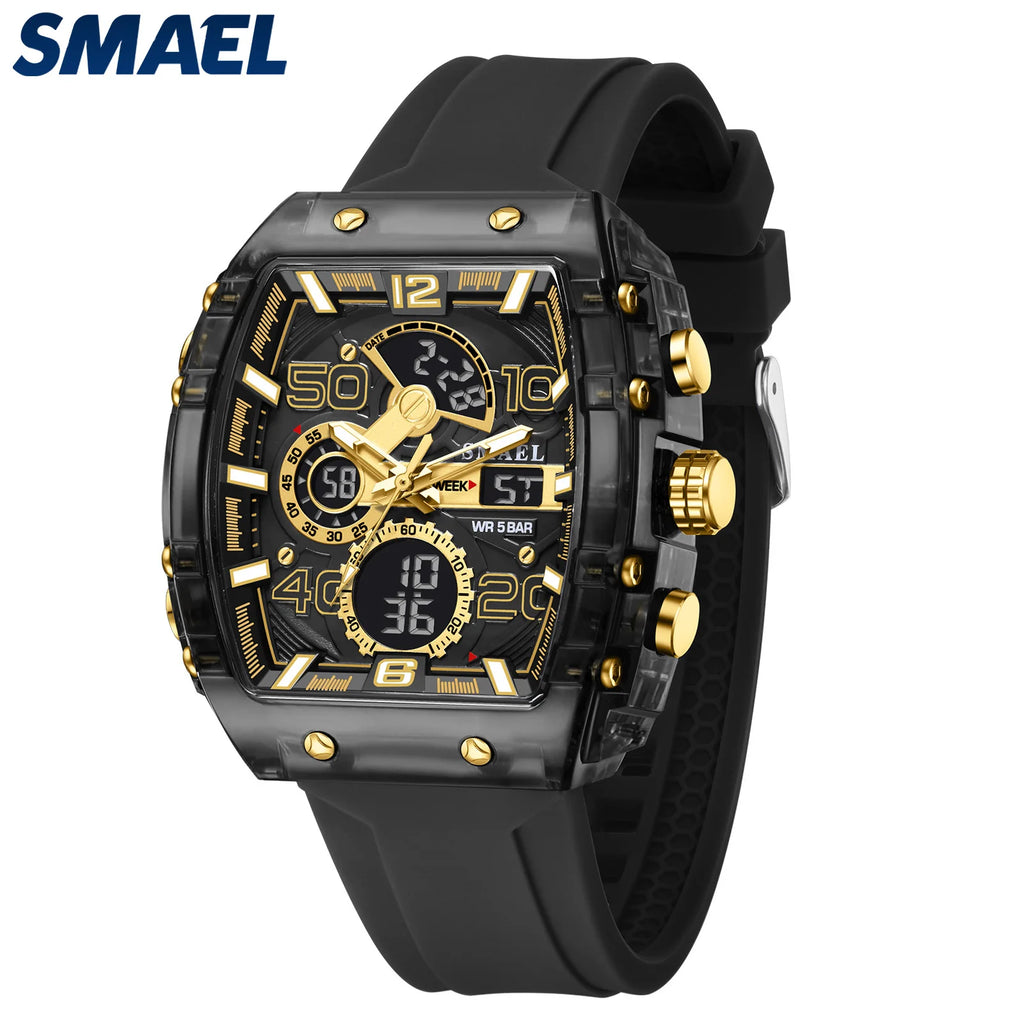 SMAEL Montre Sport Homme Double Affichage Digital Analogique Chrono LED 50mm Étanche – CLEVI Paris