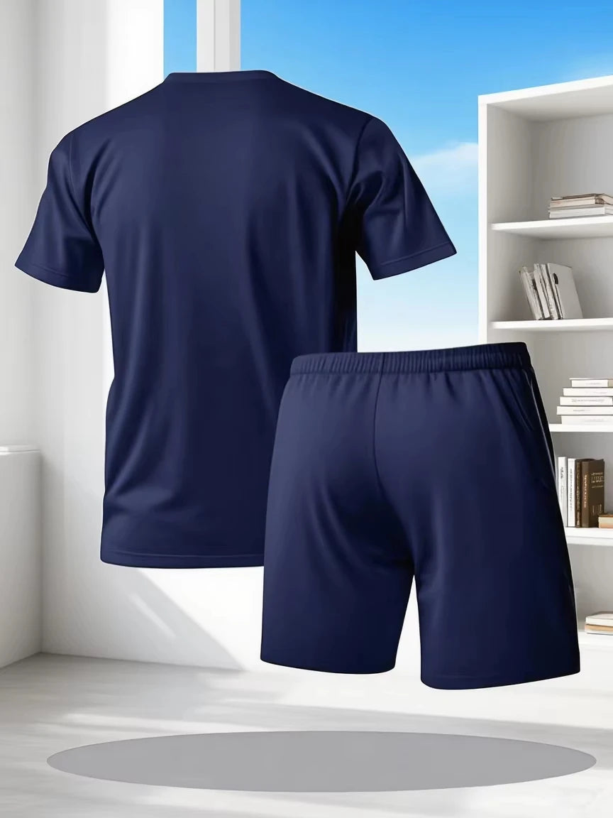 Ensemble 2 Pièces Homme T-shirt Manches Courtes + Short Sport Casual – Blanc & Noir, Bleu Marine & Noir – S à 4XL – CLEVI Paris