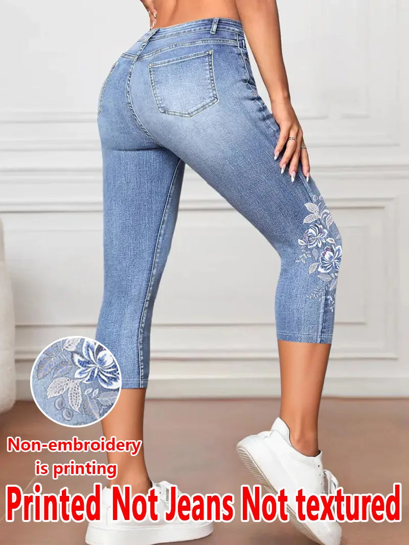 Legging 3/4 Femme Imprimé Floral Taille Haute Stretch Gainant Casual – CLEVI Paris