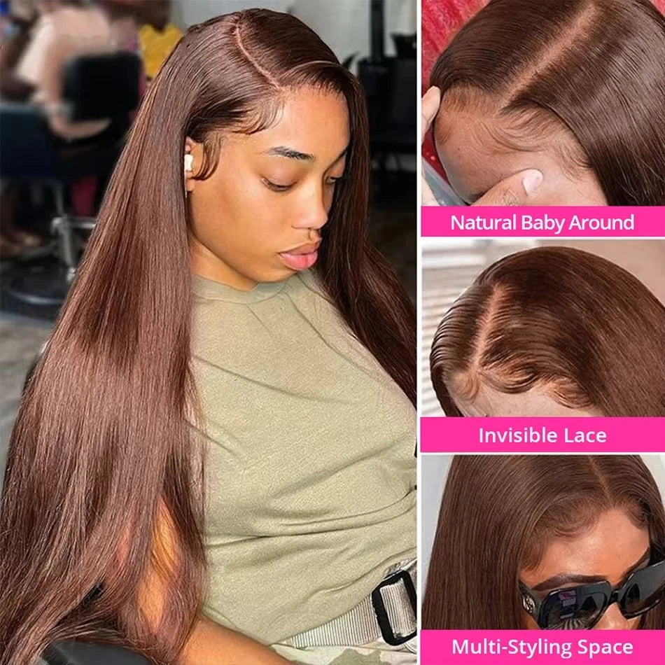 Perruque Lace Front Cheveux Humains Lisse Brun Chocolat 13x4 & 13x6 Densité 180-200% 18-36 Pouces – CLEVI Paris
