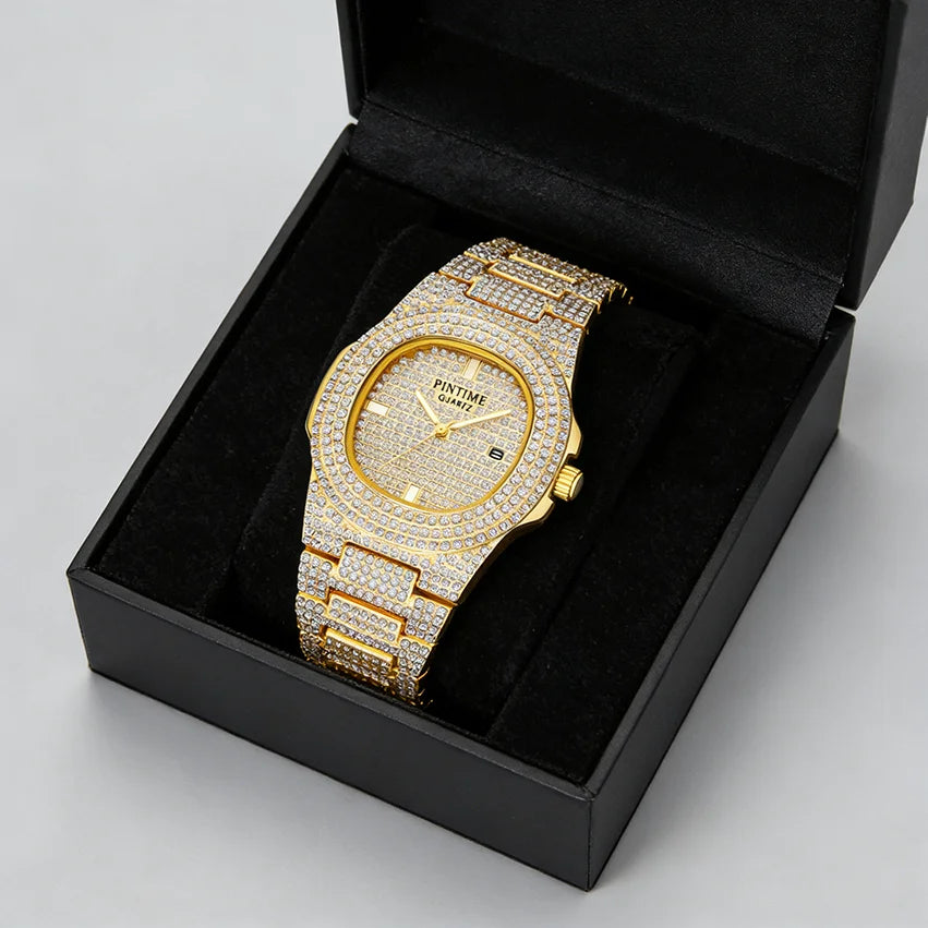 PINTIME Montre Quartz Homme Full Diamond Acier Carrée Sport – CLEVI Paris