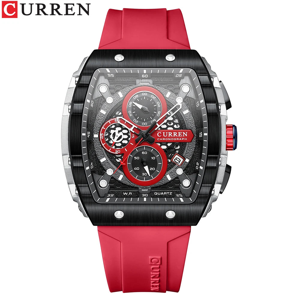 CURREN Montre Quartz Homme Rectangulaire Chronographe Silicone Lumineux 47mm Mouvement Japonais – CLEVI Paris