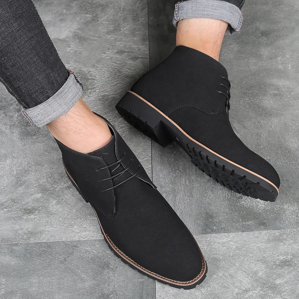 Boots Chelsea Homme Faux Suède Bout Rond Style Britannique | Bleu Marron Noir EU 38-48