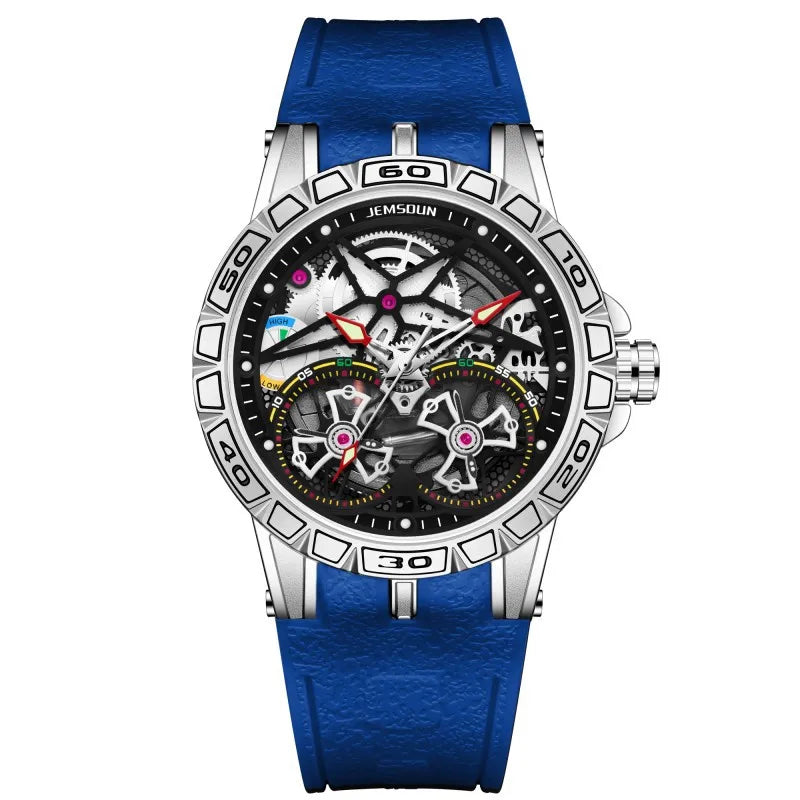 Montre Homme Mécanique Manuel Double Volant Cadran Creux Lumineux Silicone W056 – CLEVI Paris
