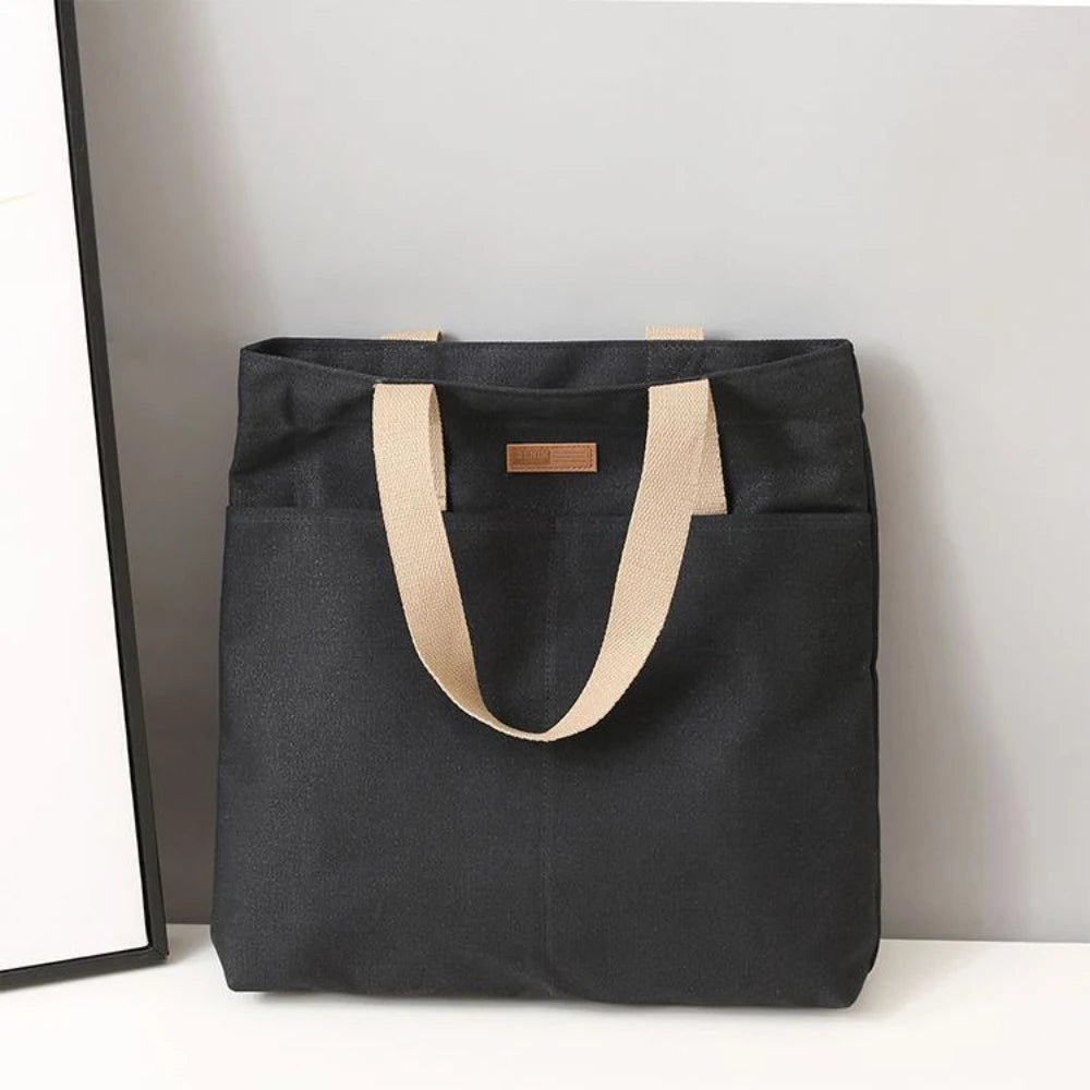 Tote Bag Canvas Souple Grande Capacité — 38x35cm, Unisexe, Blanc Vert Noir | CLEVI Paris