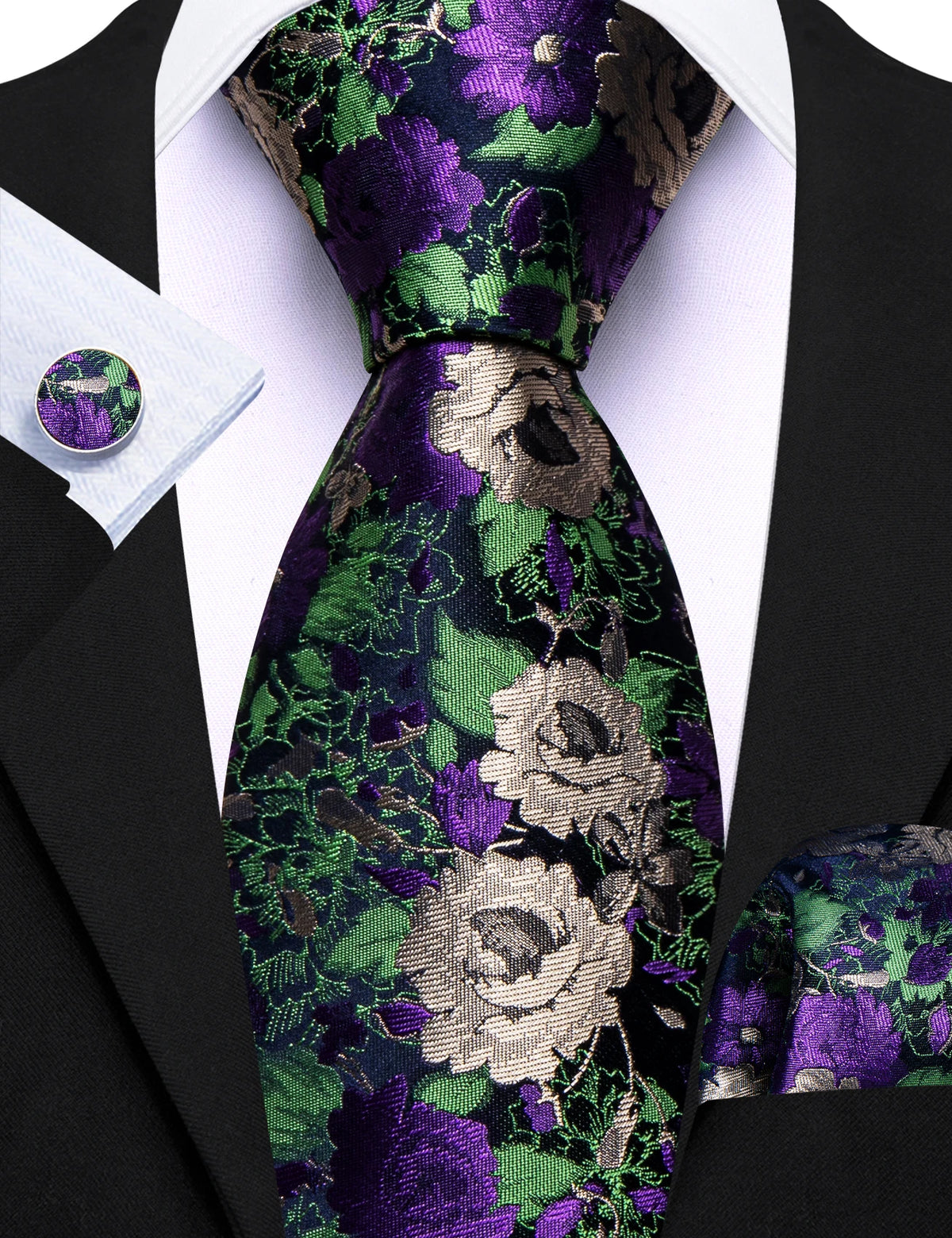Ensemble cravate homme 3 pièces jacquard floral – CLEVI Paris