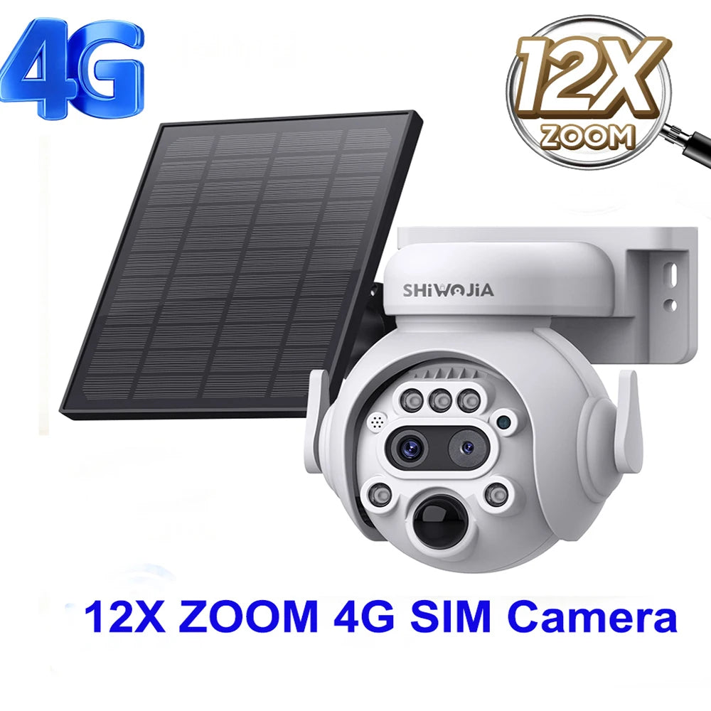 Caméra Solaire Extérieure 8MP 4K Double Objectif Zoom 12x 4G Wi-Fi PIR IP65 – CLEVI Paris