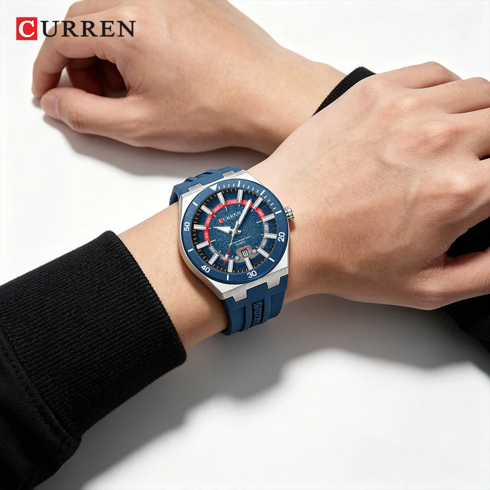 CURREN Montre Quartz Homme Cadran Texturé Silicone Sport Lumineux Date Auto 43mm – CLEVI Paris