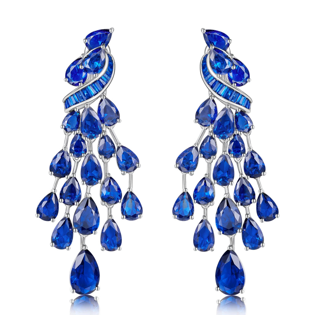 Boucles d'Oreilles Pendantes Saphir Lab | Diamant Haute Carbone Argent 925 Mariage – CLEVI Paris