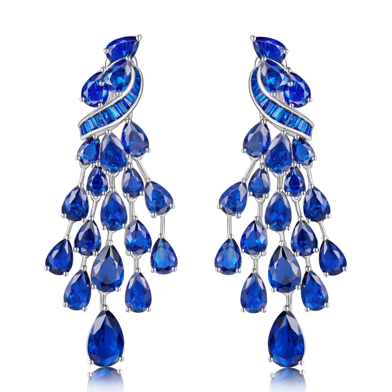 Boucles d'Oreilles Pendantes Saphir Lab | Diamant Haute Carbone Argent 925 Mariage – CLEVI Paris