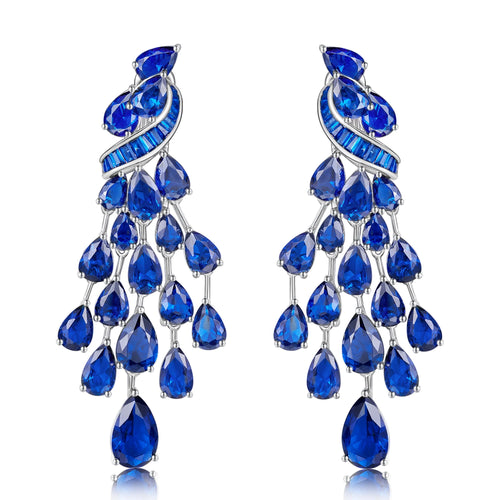 Boucles d'Oreilles Pendantes Saphir Lab | Diamant Haute Carbone Argent 925 Mariage – CLEVI Paris