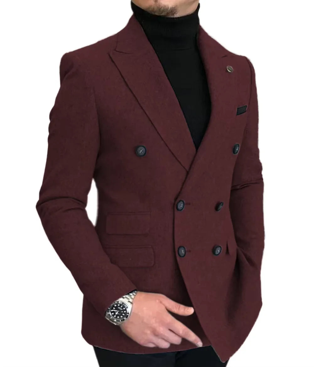 Blazer Croisé Homme en Laine Mélangée Style Tweed – CLEVI Paris