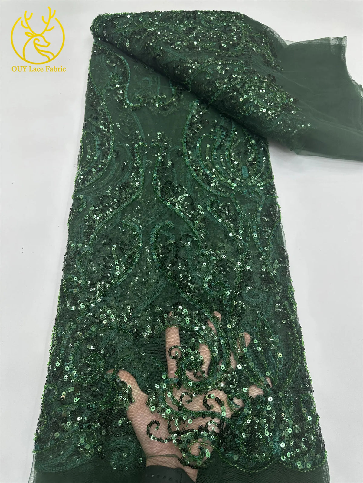 Tissu dentelle brodée à perles et sequins – CLEVI Paris