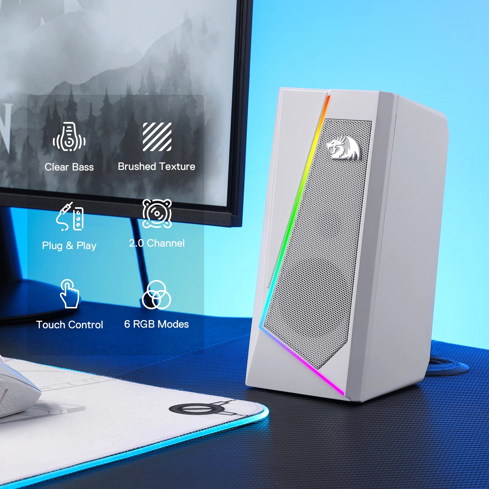 Enceintes PC Redragon GS520 Anvil RGB 2.0 Stéréo 6 Modes LED USB – CLEVI Paris
