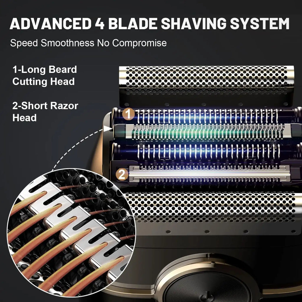 Rasoir Électrique Homme 4 Lames Flottantes | IPX7 Wet & Dry Charge TYPE-C 120 min – CLEVI Paris