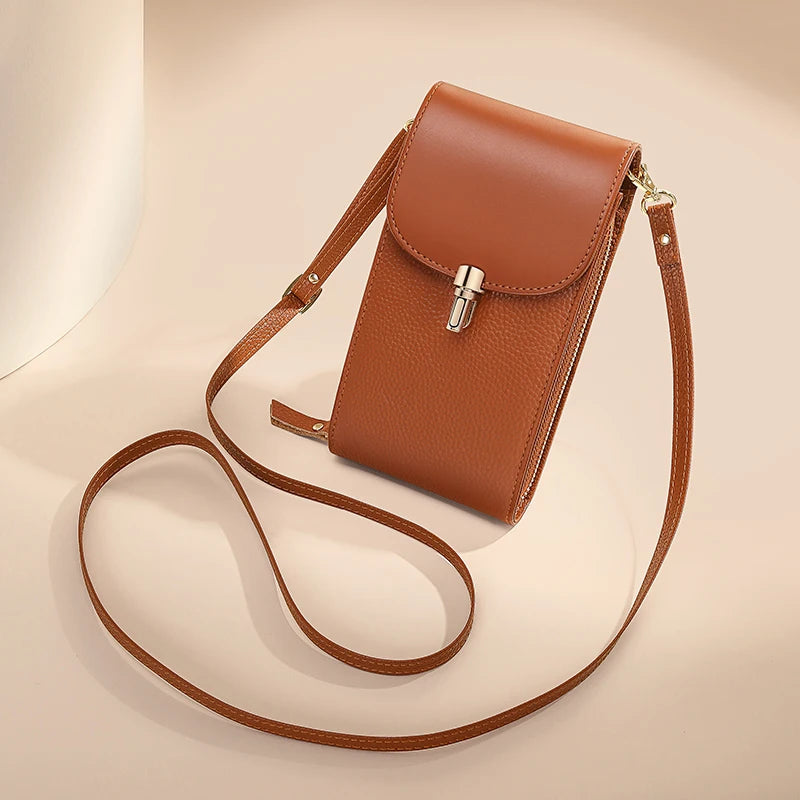 Sac Bandoulière Femme en Cuir Véritable – 8 Compartiments Carte, Poche Zippée