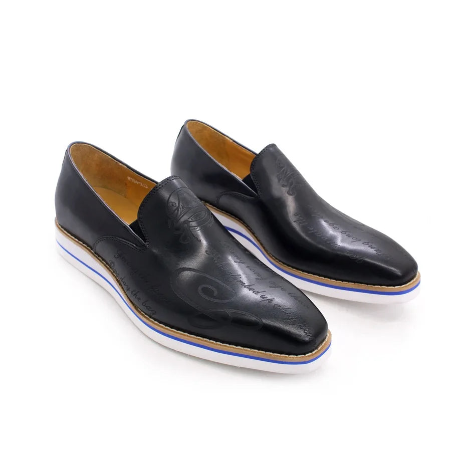 Loafer Homme Cuir Artisanal Motif Laser Slip-On | Doublure Agneau 2 Coloris
