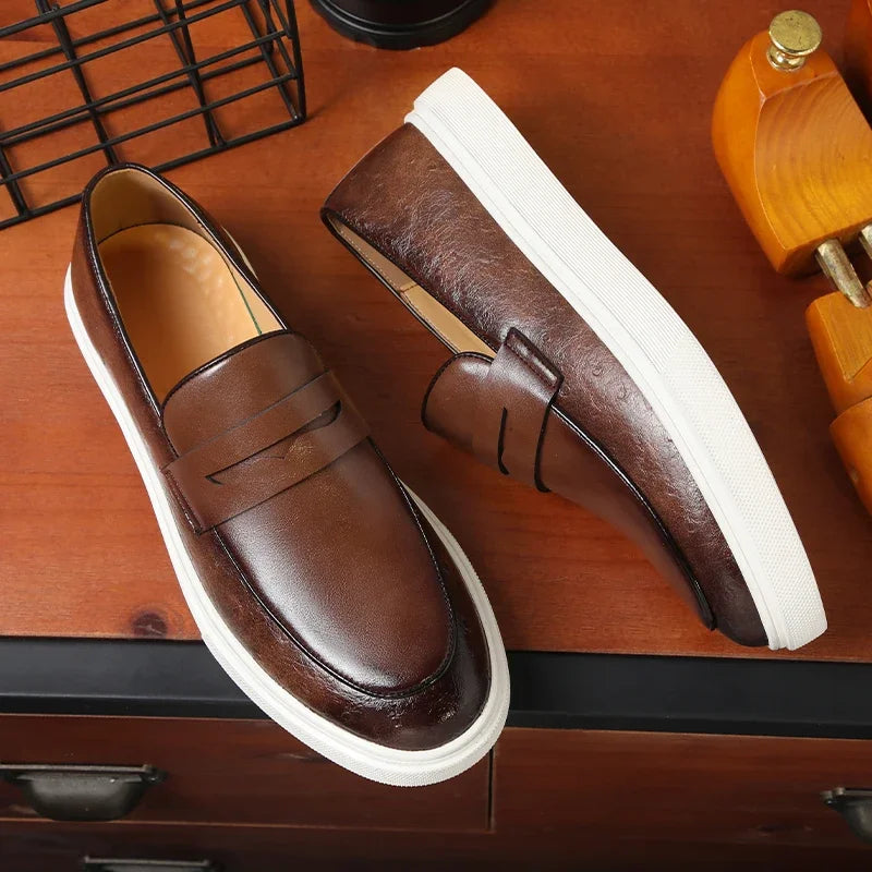 Mocassins Homme Cuir Embossé Style Britannique — Slip-On, Semelle Épaisse, Respirants, Pointures 38-46 | CLEVI Paris