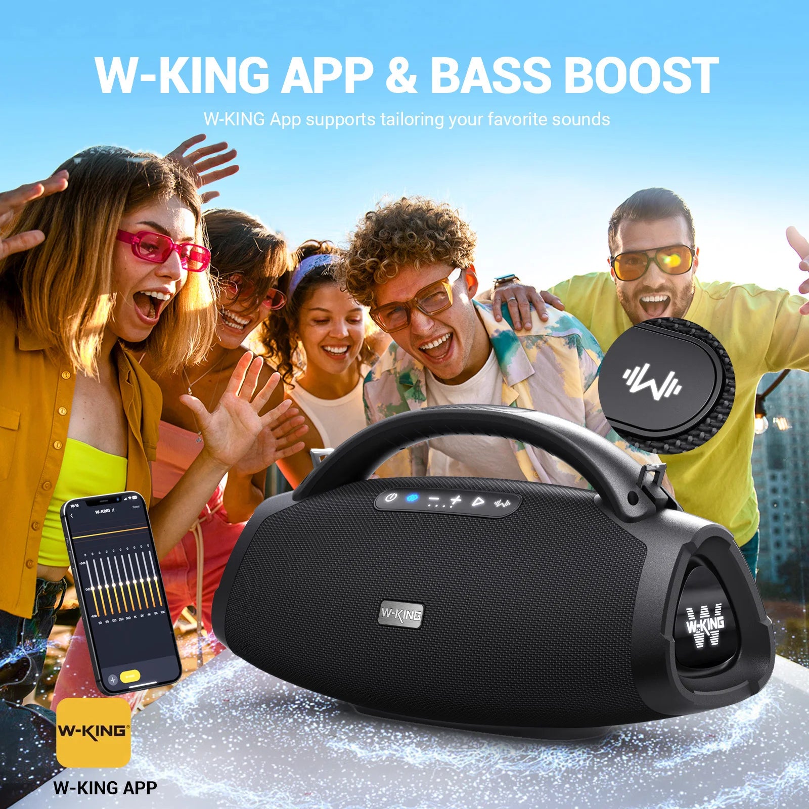 W-KING D20 Enceinte Bluetooth 200W RMS IP67 Karaoké 24h Boombox – CLEVI Paris