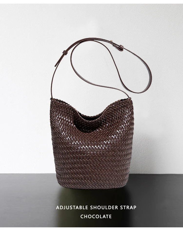 Sac seau tissé femme en cuir véritable – CLEVI Paris
