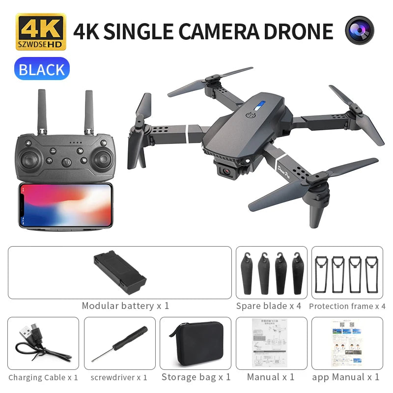 Mini Drone Pliable E88 PRO – FPV WiFi, Maintien d'Altitude, Mode Sans Tête & Vol en Trajectoire – CLEVI Paris