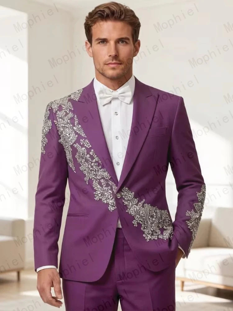 Costume homme 2 pièces floral brodé – CLEVI Paris