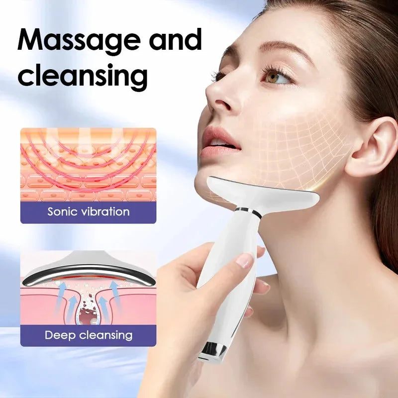 Masseur Visage & Cou LED 7 Couleurs – Luminothérapie, Vibration Sonique, Lifting & Anti-Rides – 7 Modes 3 Niveaux