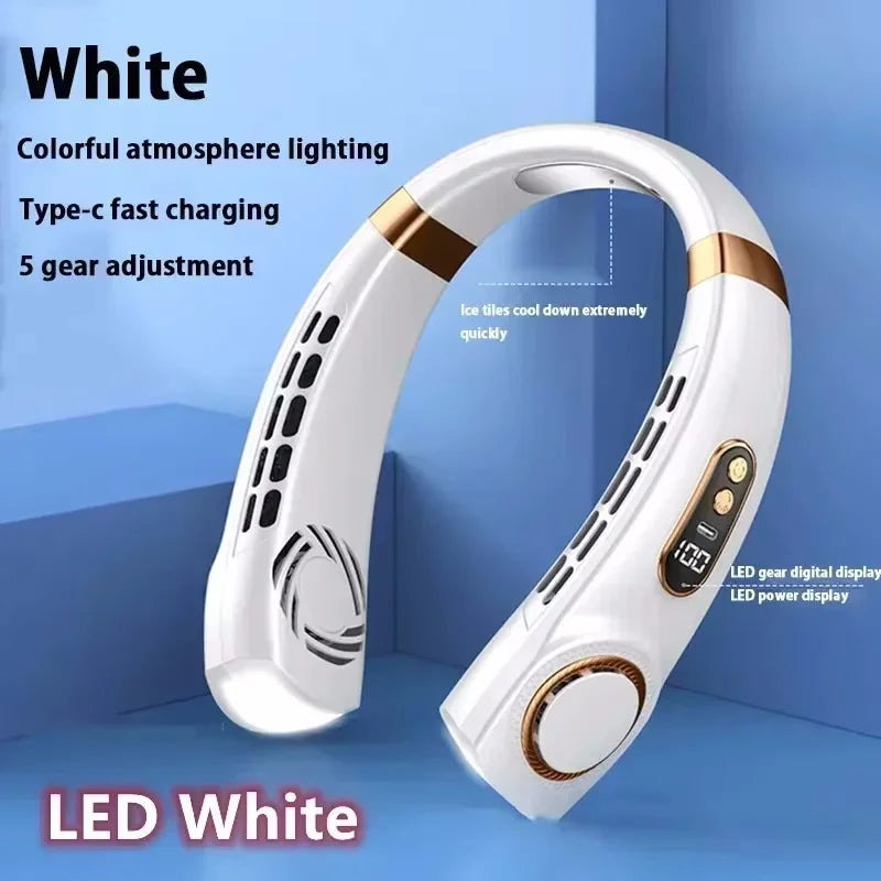 Ventilateur Tour de Cou Sans Lames 8000mAh 100 Vitesses LED USB Rechargeable – CLEVI Paris