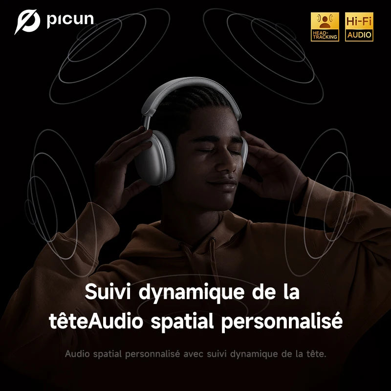 Casque Picun F8 Pro ANC -52dB Spatial 3D Head Tracking BT 5.4 140h 5 Micros ENC – CLEVI Paris