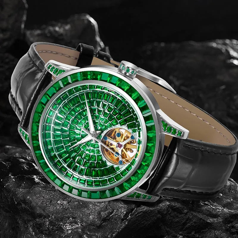 Montre HAEMMER 5037 – Tourbillon Automatique, Cadran Diamant, Bracelet Cuir, Verre Hardlex, Étanche 3 ATM – CLEVI Paris