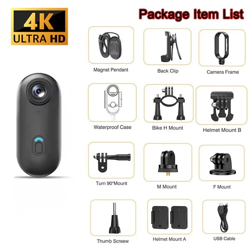 Mini Caméra DIXSG H88 4K – Ultra-Compacte 36g, Fixation Magnétique, Étanche 40m, WiFi, Grand Angle 170°, Casque & Vélo – CLEVI Paris