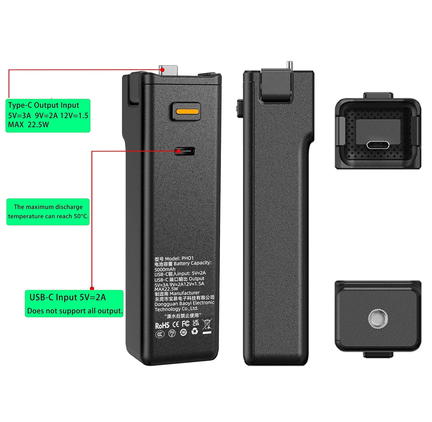 Contrôleur de Batterie Charge Rapide pour DJI Osmo Pocket 3/4 – Filetage 1/4" & Câble Type-C – CLEVI Paris