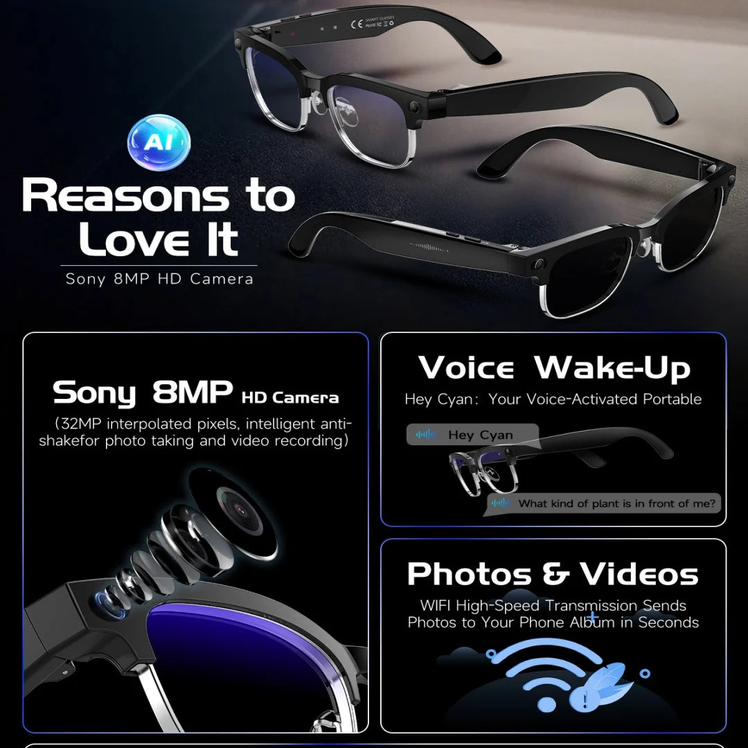 Lunettes Connectées IA KULANNDER 2025 — Caméra 8MP, Traduction 100+ Langues, Appels BT, ChatGPT | CLEVI Paris