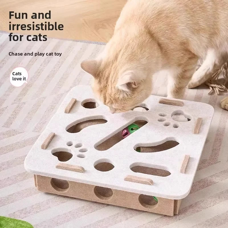 Jouet Puzzle Chat en Feutre | Boîte Interactive avec Balle, Grattoir, Maison de Jeu – CLEVI Paris