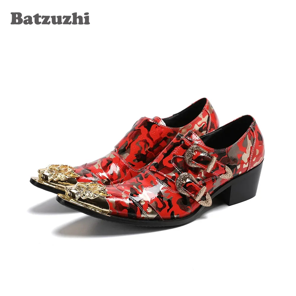 Oxford Homme Talon 6,5cm Boucles Style Rock Rouge – CLEVI Paris