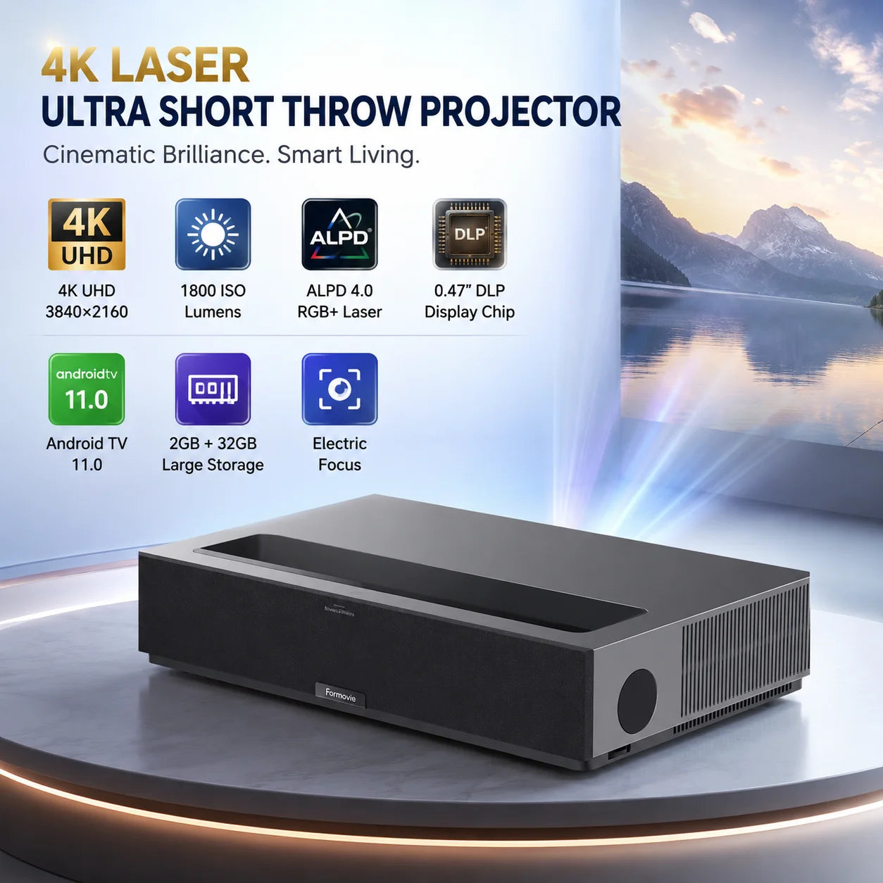 Formovie Theater Projecteur Laser Ultra-Courte Focale 4K Google TV 1800 ISO DLP 2560x1440 Son Dolby Atmos – CLEVI Paris