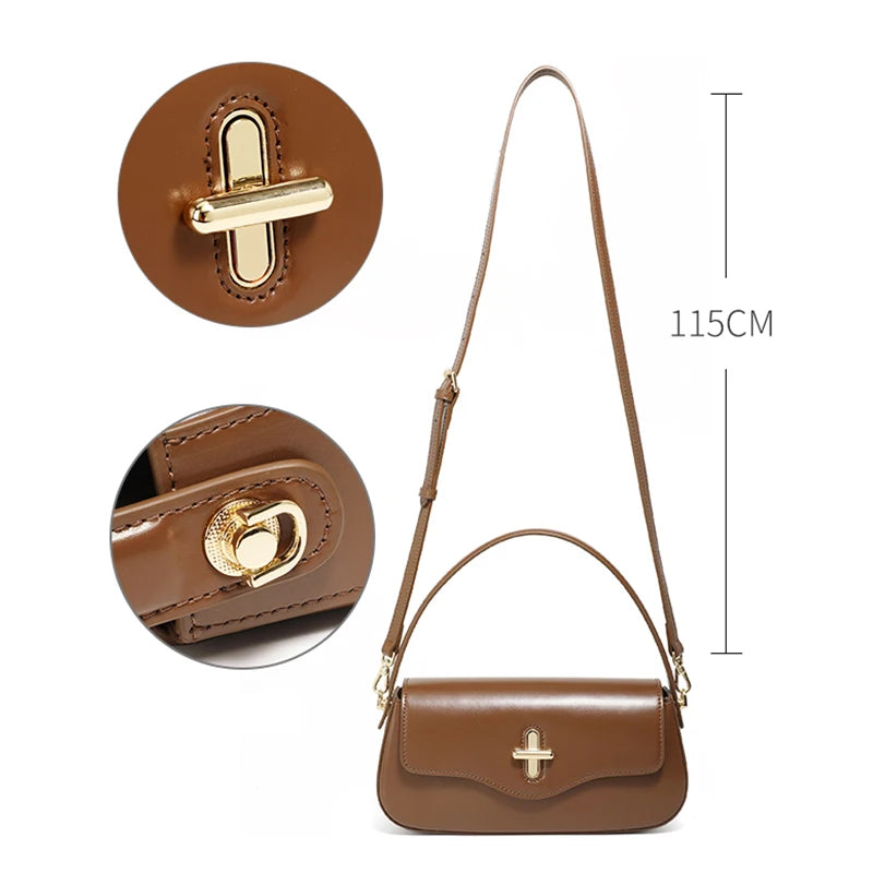 Sac Baguette Femme en Cuir Véritable – Sac Épaule Luxe Designer | 4 Coloris | Noir, Claret, Caramel, Café