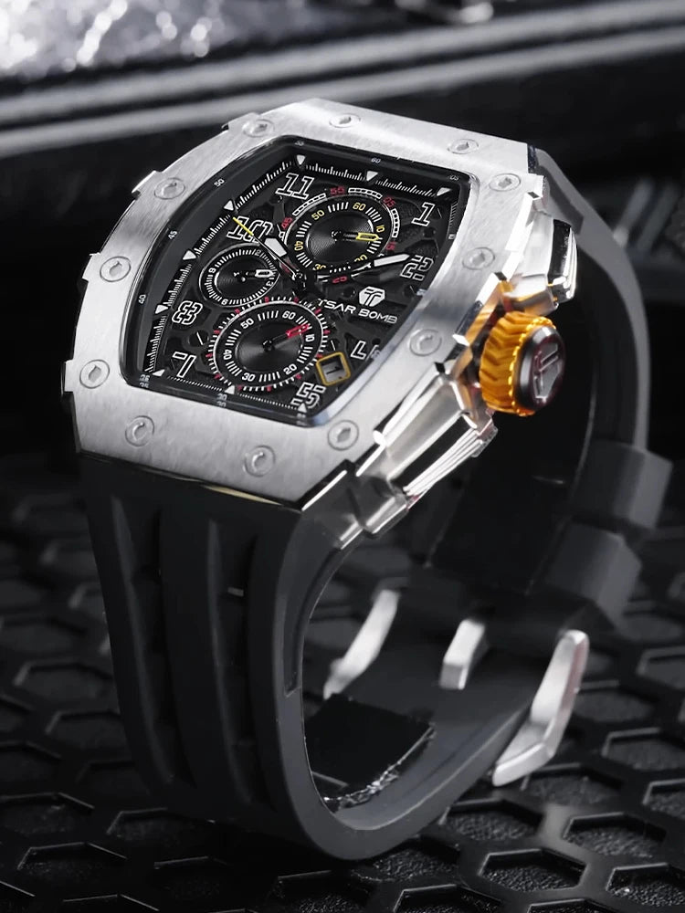 Montre Quartz Homme TSAR BOMBA TB-8204 Tonneau Saphir Chronographe – CLEVI Paris