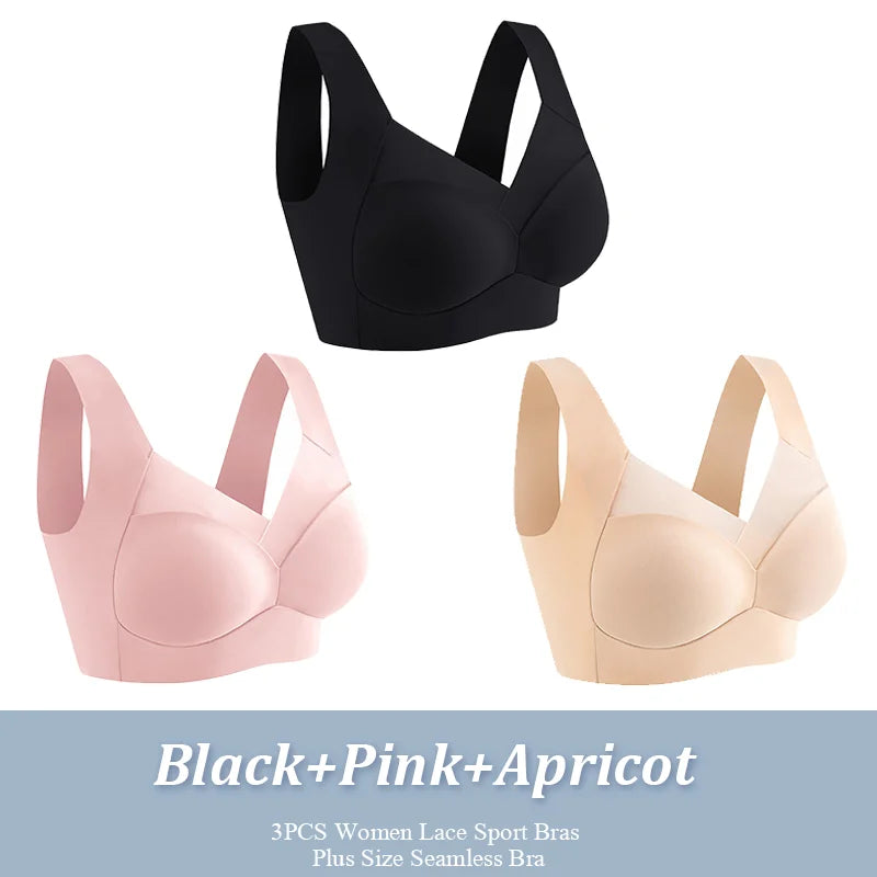 Lot de 3 Soutiens-Gorge Sport Sans Armature | Dentelle, Sans Coutures, Grande Taille – CLEVI Paris