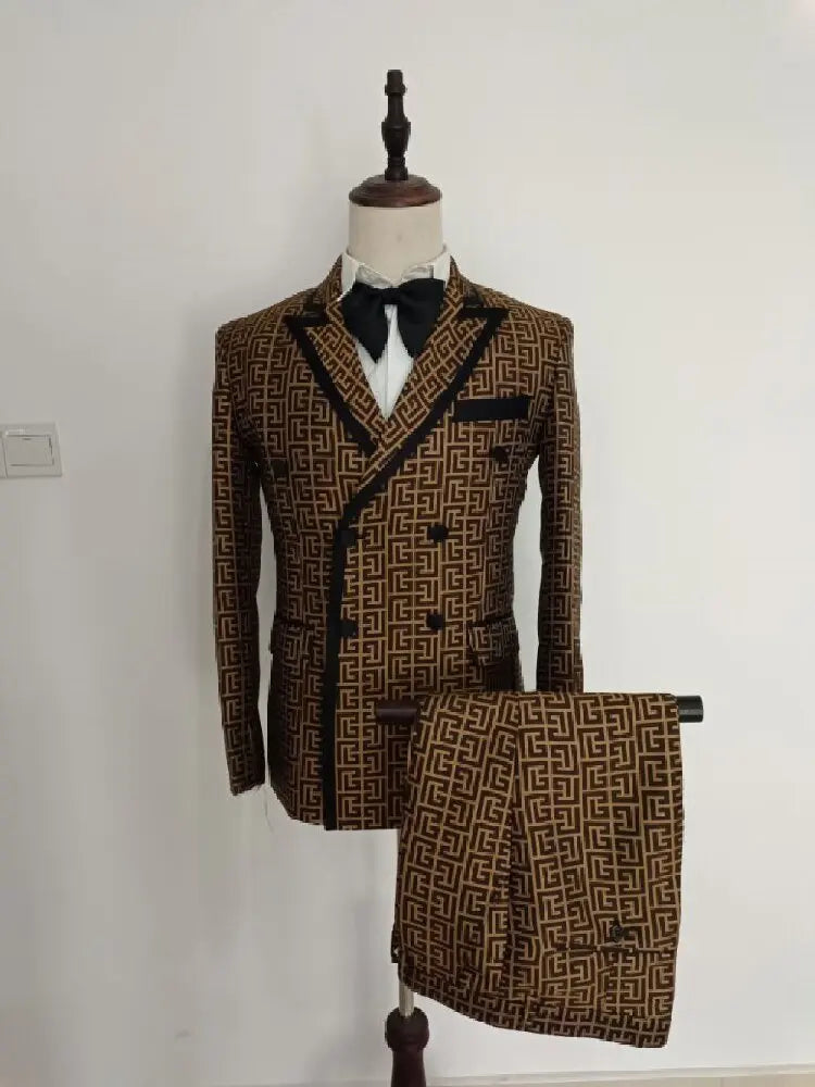 Costume Homme 2 Pièces – Carreaux Blanc, Croisé Slim Fit Mariage & Business